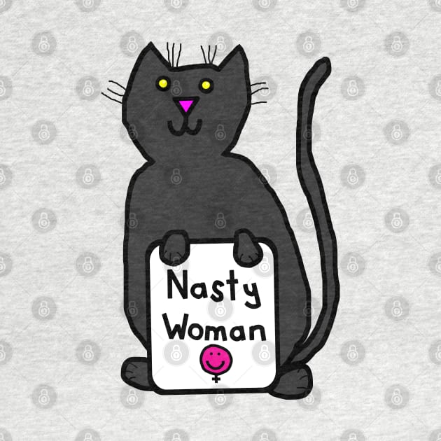 Cute Cat with Nasty Woman Sign Supports Kamala Harris by ellenhenryart